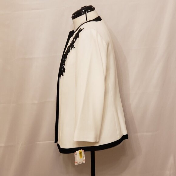 Kasper Women's Embroidered Black & Cream Flyaway Jacket, Size 14W - Picture 5 of 9